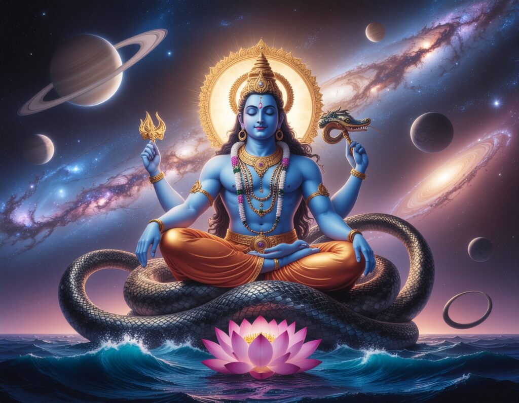 firefly a divine cosmic artwork of lord vishnu in his vishvarupa (universal form), appearing 812506